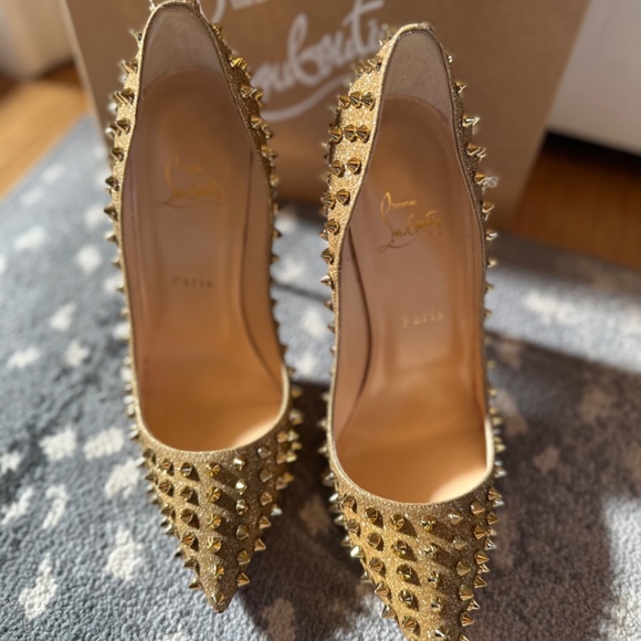 Christian Louboutin Gold Spiked Heels - Picture 2 of 3